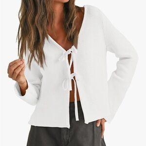 Womens Tie Front Tops Fall Cardigan Sweaters 2026 Fashion Crochet Crop